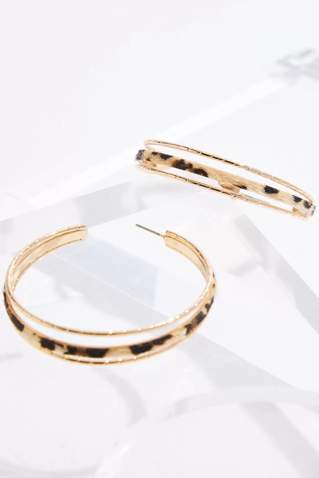 Cato Earrings | Animal Fur Gold Row Hoop Earrings