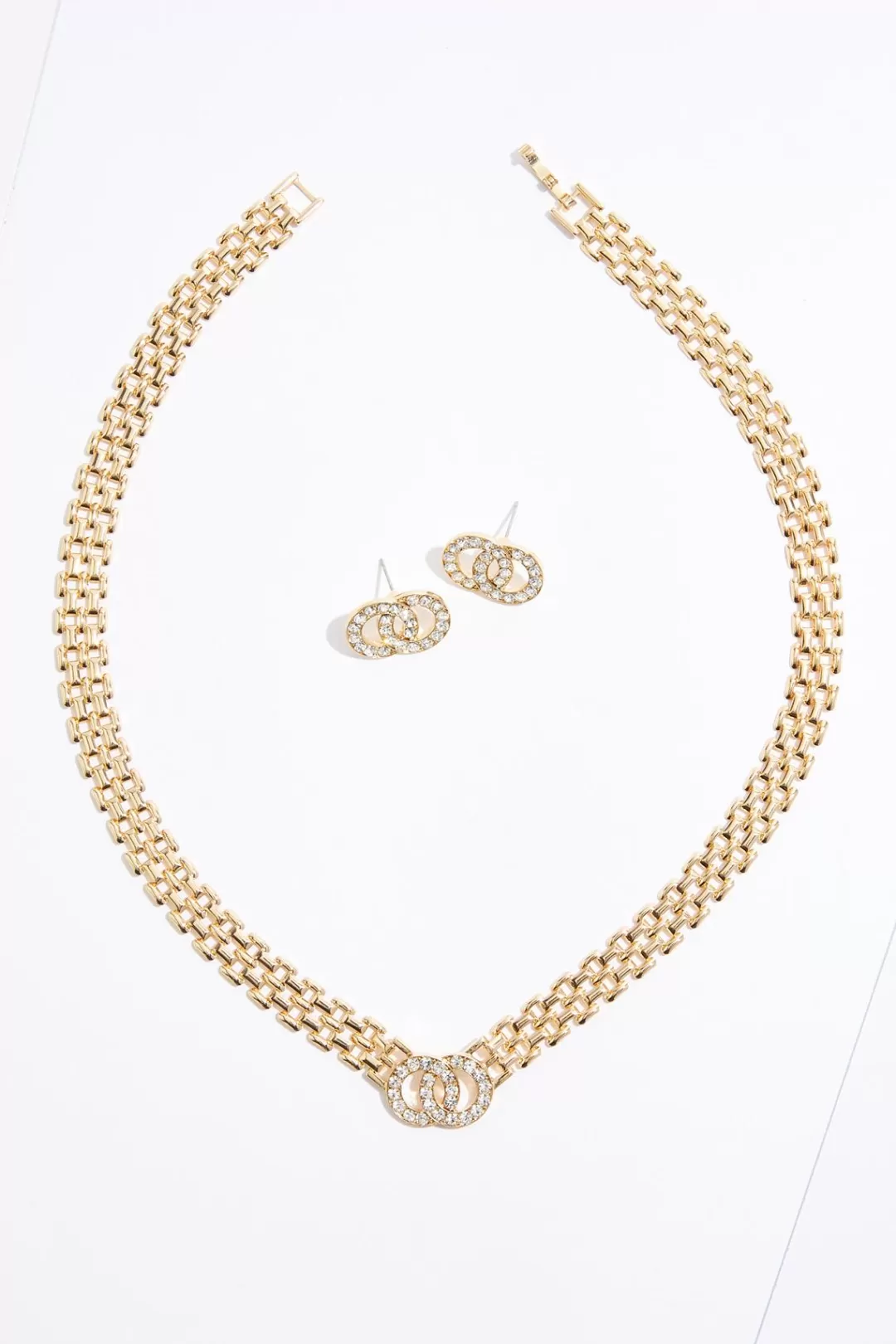 Cato Sets | Necklaces | Rhinestone Circle Link Necklace Set