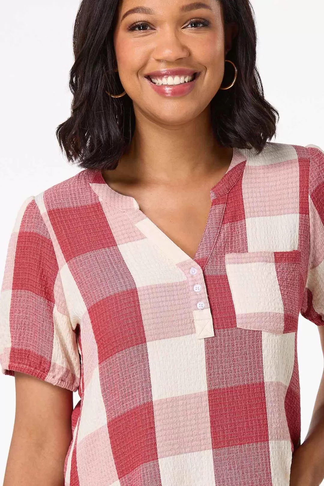 Cato Tops | Scarlett Check Waffle Top