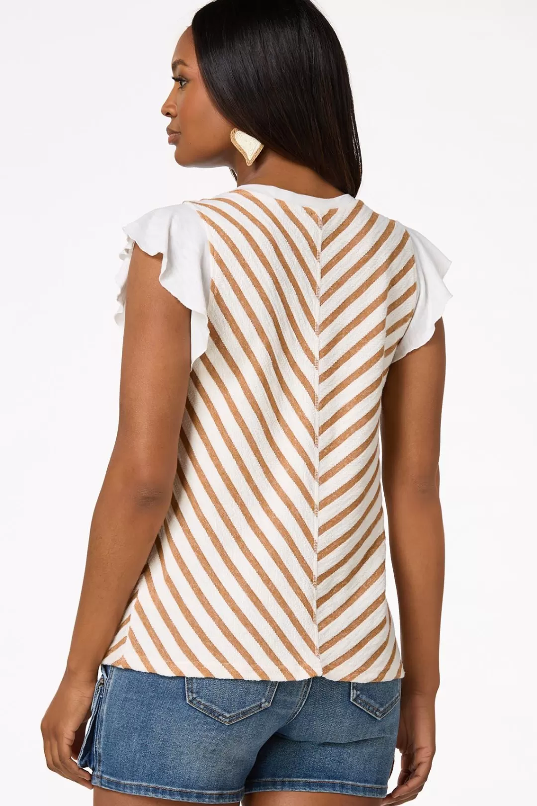 Cato Tops | Stripe Flutter Sleeve Top